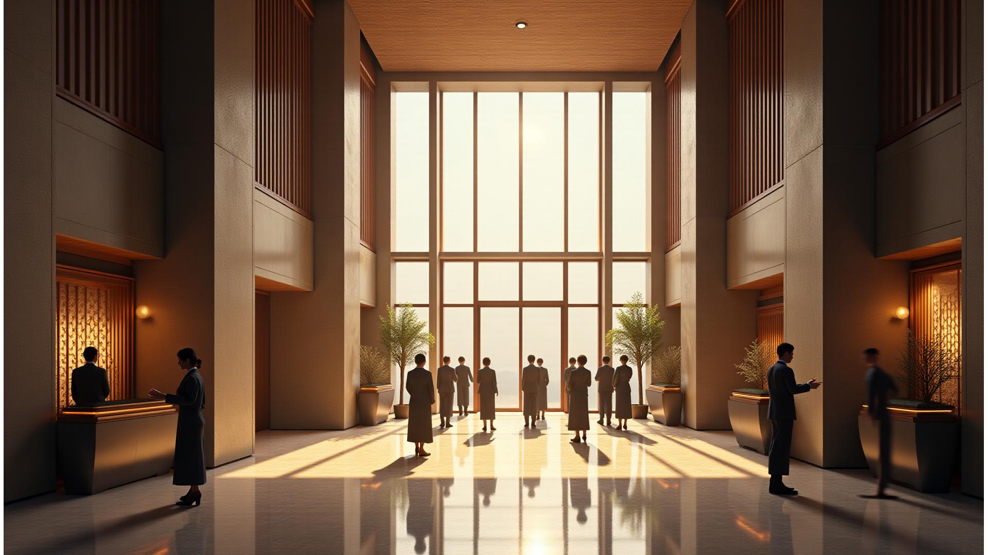 금호 스위트의 웅장한 로비, 전통과 현대가 어우러진