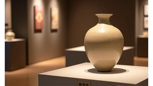 금호 스위트 로비 갤러리에 전시된 한국적인 문양의 현대 도자기 작품
