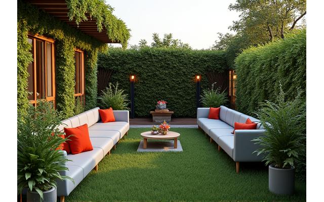 녹음이 우거진 야외 가든 테라스