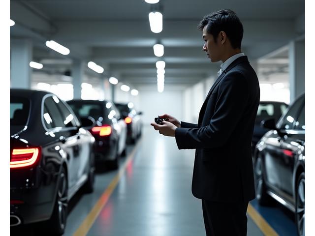 호텔 지하 주차장의 발렛파킹 직원과 고급 차량