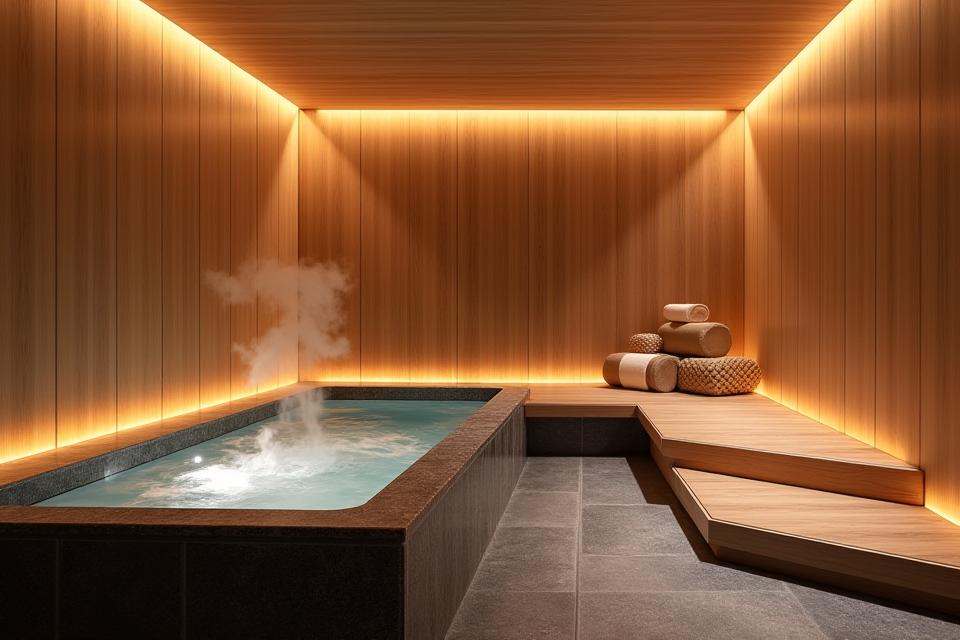 전통 한증막과 현대적인 자쿠지가 조화된 스파 시설
