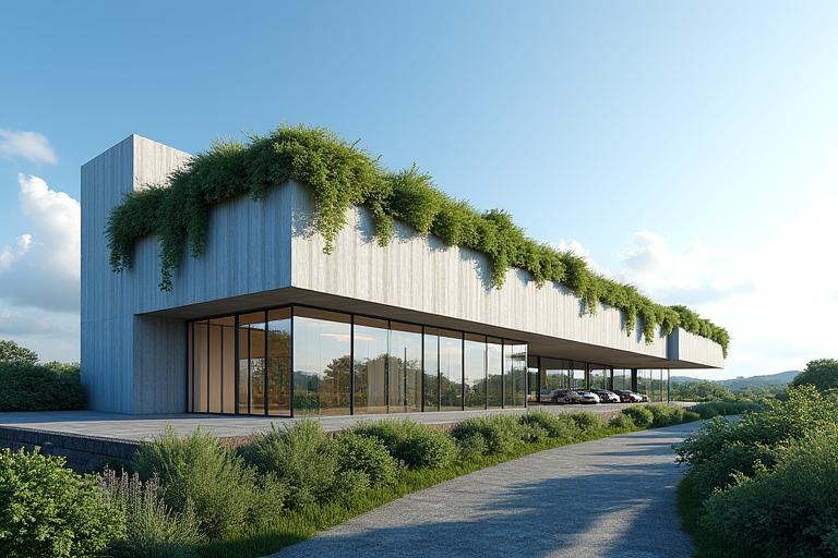 청명한 하늘 아래 금호 스위트와 자연이 어우러진 현대적인 건축물 전경